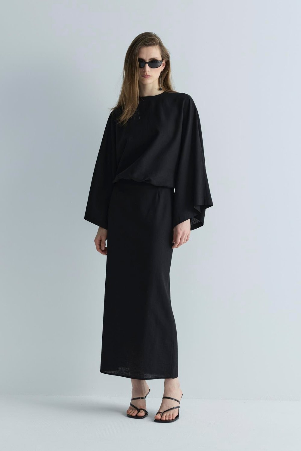 Siyah Jaylen Düz Kesim Keten Etek