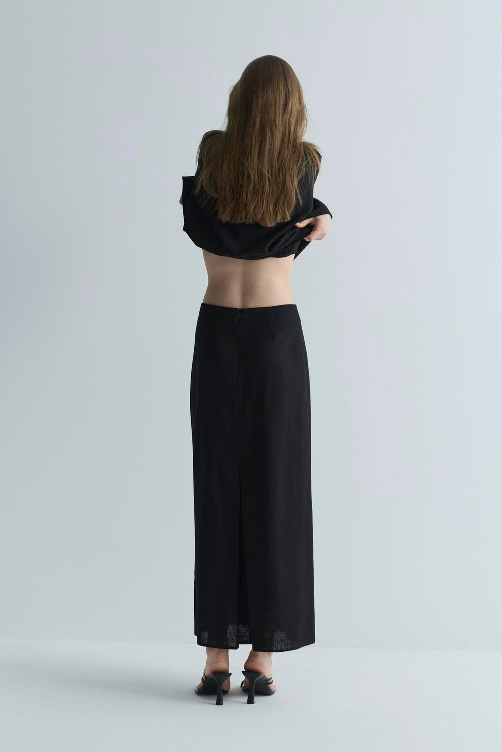 Siyah Jaylen Düz Kesim Keten Etek