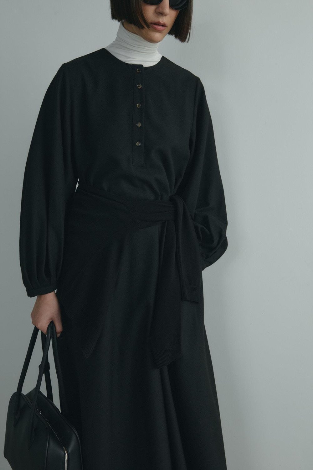 Siyah Kaia Düğmeli Maxi Elbise