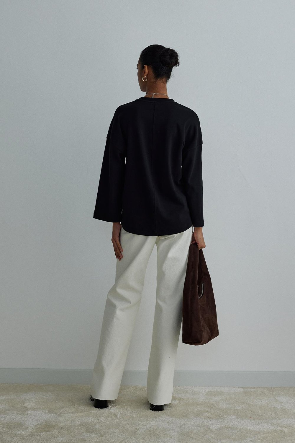 Siyah Katie Uzun Kollu Oversize Tişört