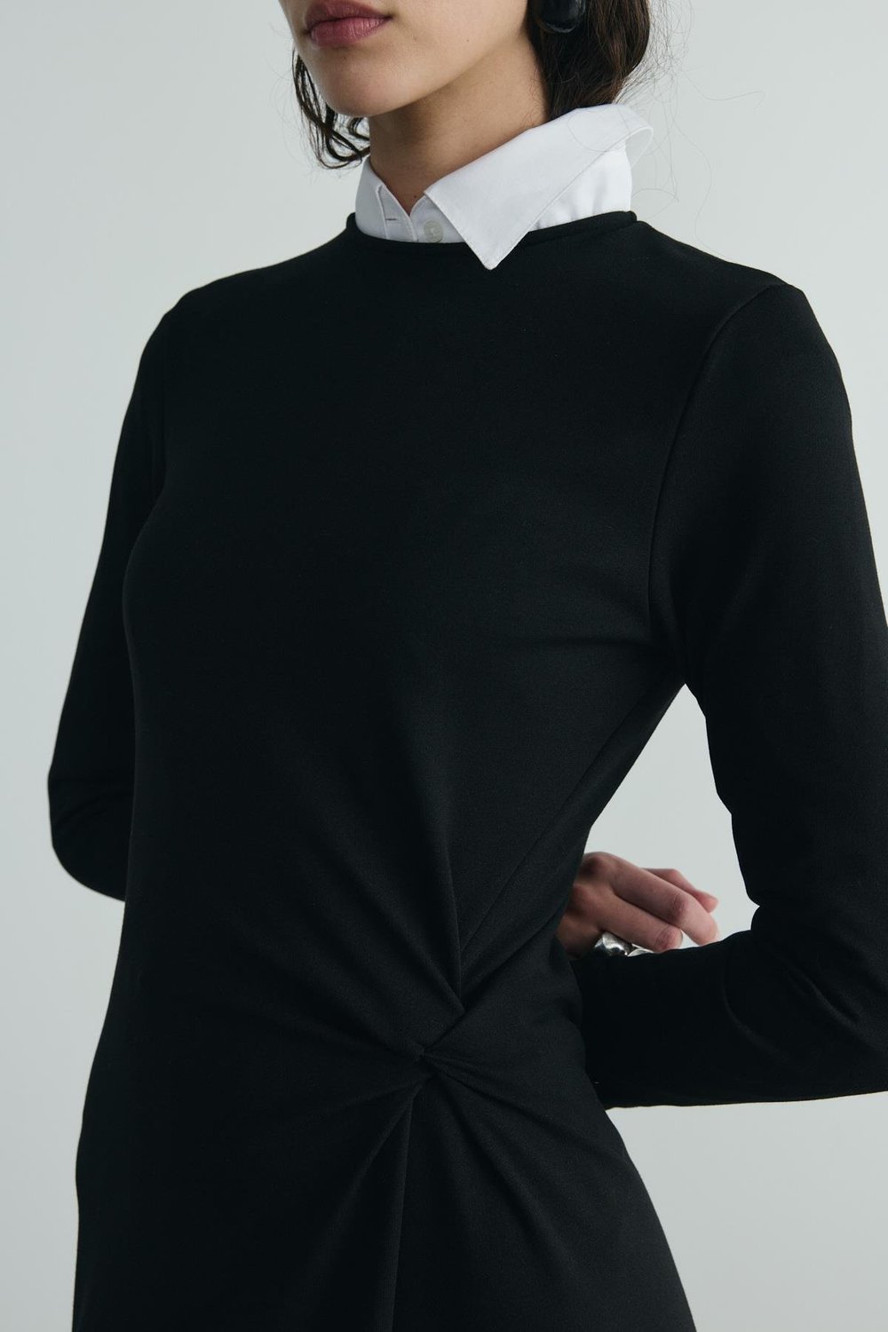 Siyah Norena Düğümlü Midi Elbise