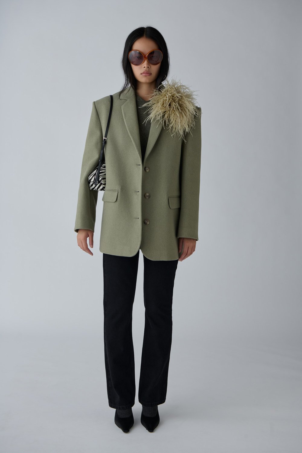 Yeşil Gina Kaşe Blazer Ceket