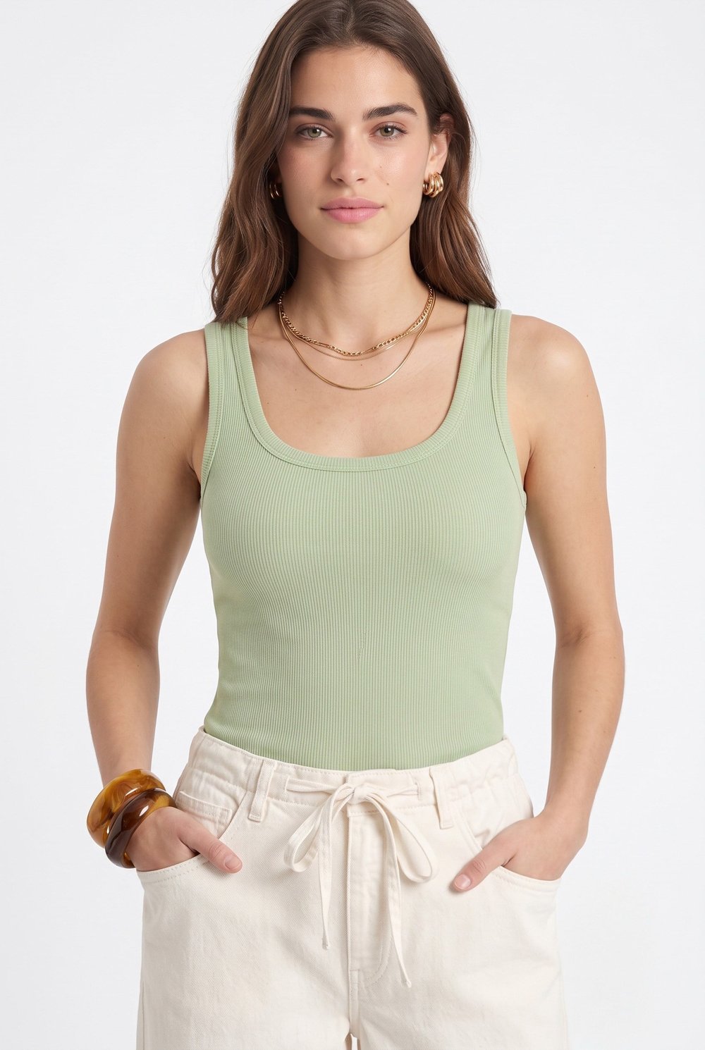 Kadın Cotton Premium Doku Açık Çağla Pamuklu Basic Fitilli Atlet