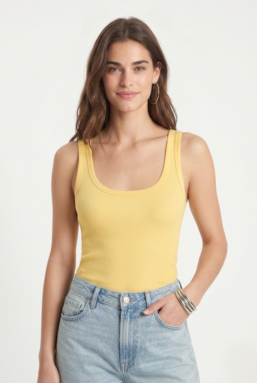 Kadın Cotton Premium Doku Sarı Pamuklu Basic Fitilli Atlet