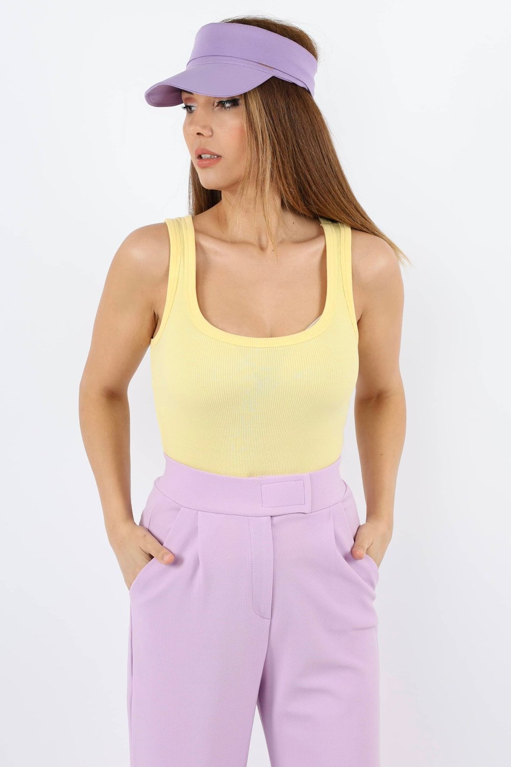 Kadın Cotton Premium Doku Sarı Pamuklu Basic Fitilli Atlet