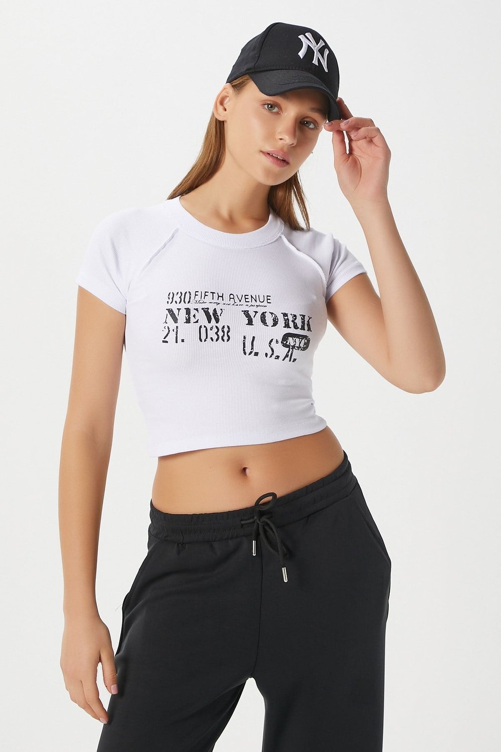 Kadın Fifth Yıkamalı Beyaz Crop Top