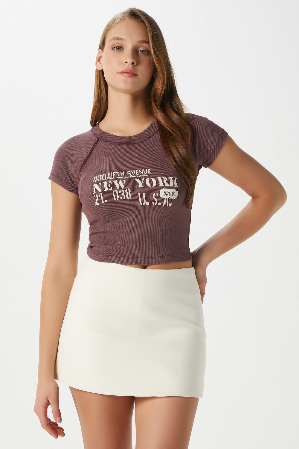Kadın Fifth Yıkamalı Gülkurusu Crop Top