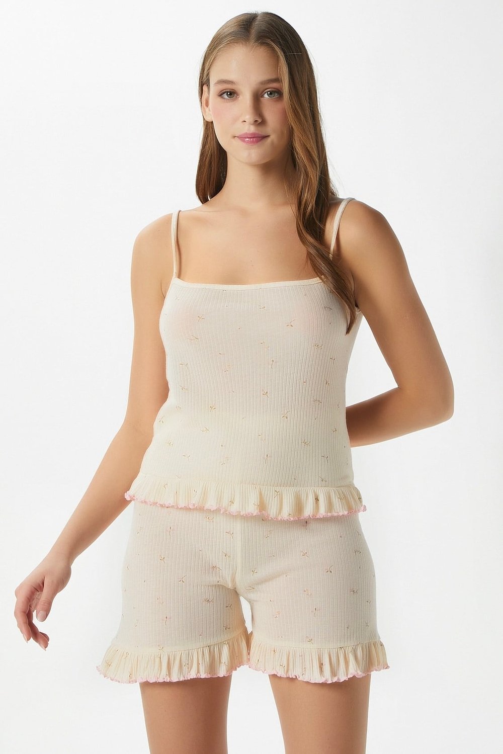 Kadın Paula Terayağ Sarısı Fırfır Şortlu Pijama Takımı