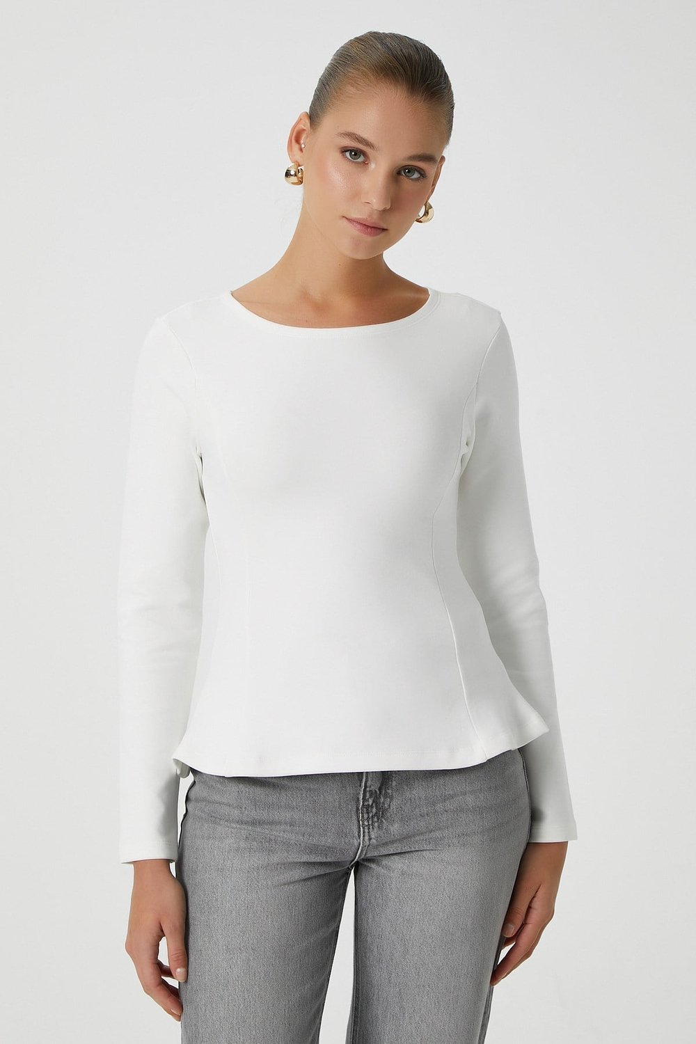 Kadın Runa Premium Ekru Peplum Bluz