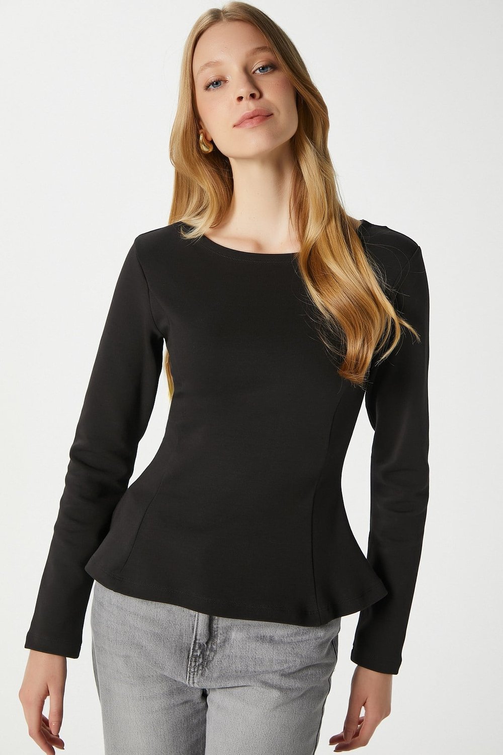 Kadın Runa Premium Siyah Peplum Bluz