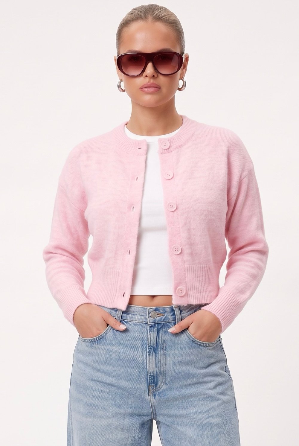 Kadın Tilia Crop Pembe Örgü Hırka