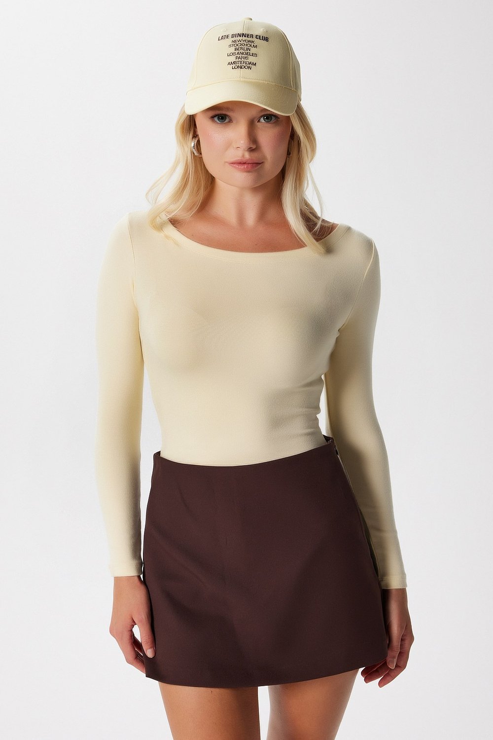 Kayık Yaka Need Uzun Kollu Tereyağı Sarısı Soft Top / Bluz