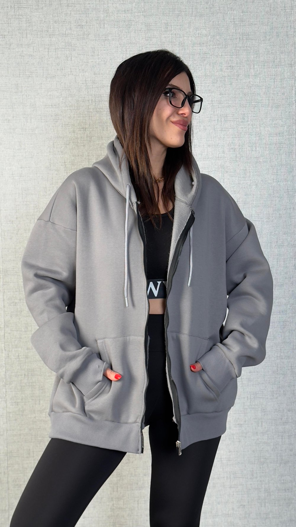 Alina Füme Kapüşonlu Üç İplik Sweatshirt
