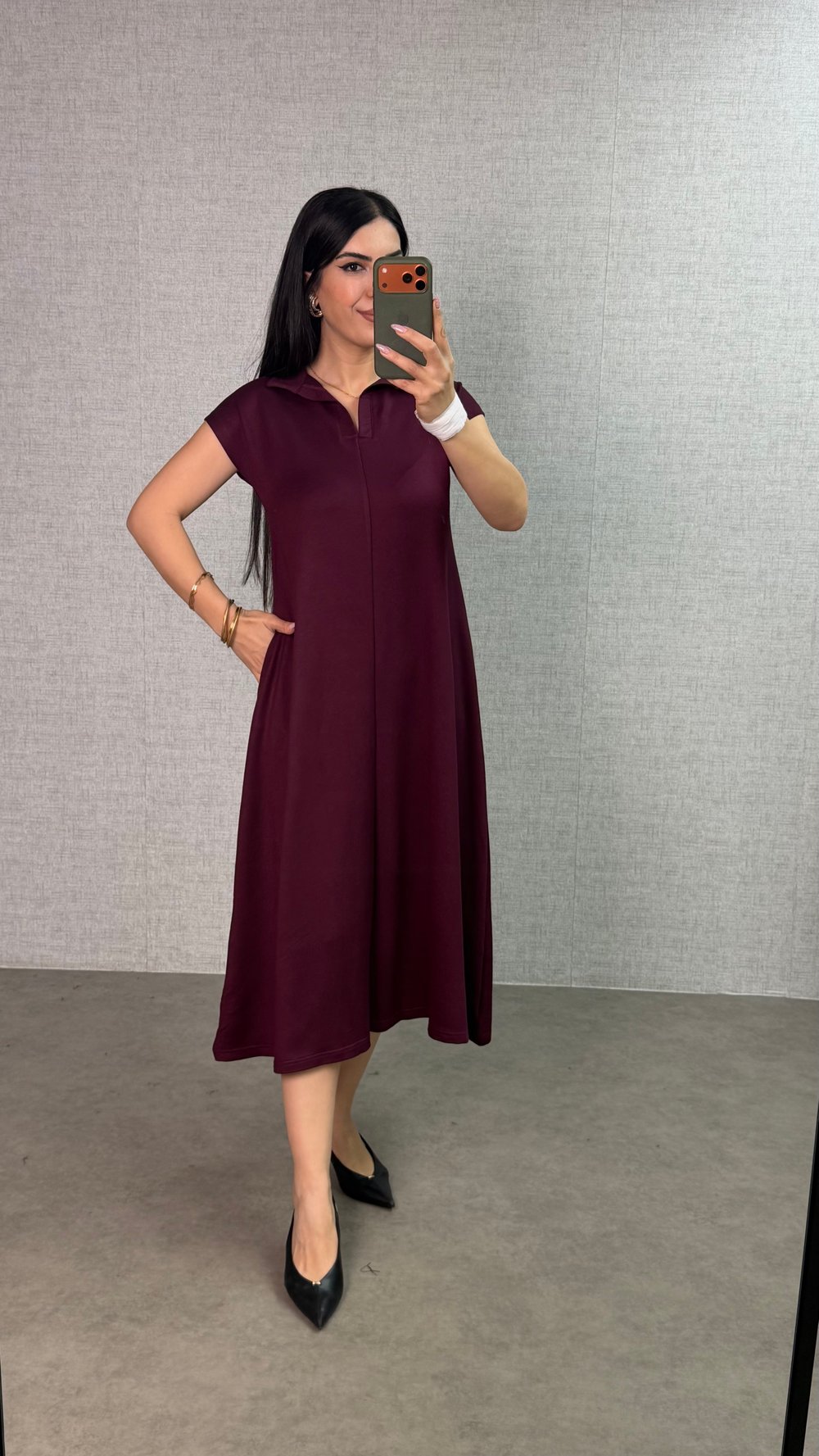 Cava Bordo Polo Yaka Salaş Elbise