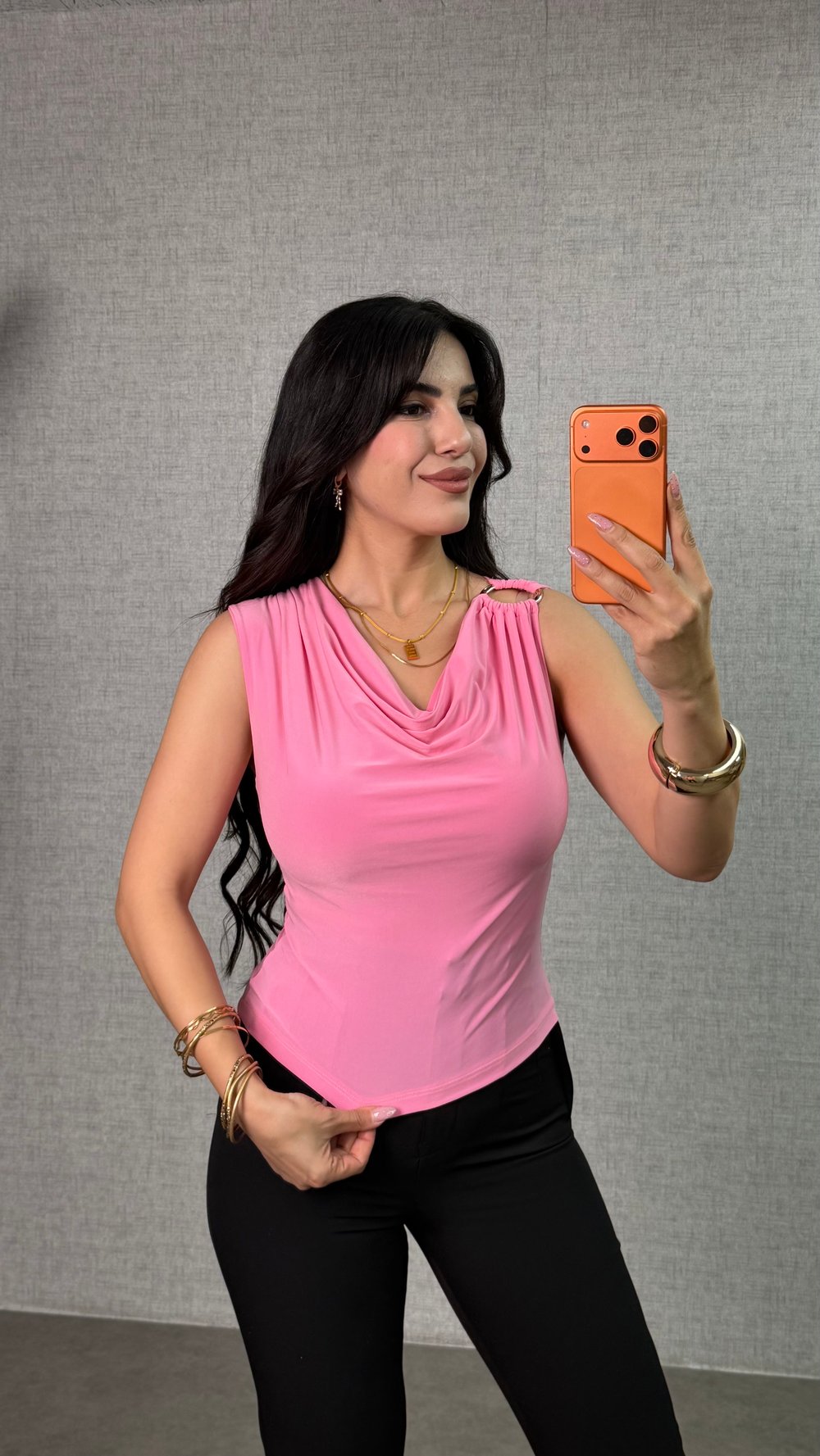 Cely Pembe Omuzu Tokalı Bluz