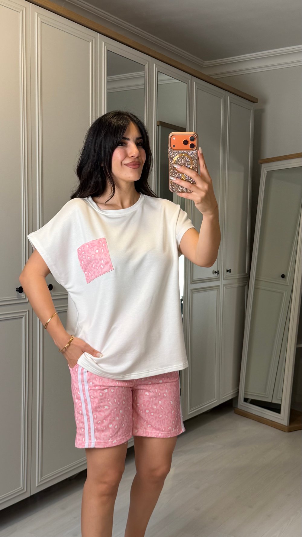 Cindy Pembe Leopar Şortlu İkili Takım
