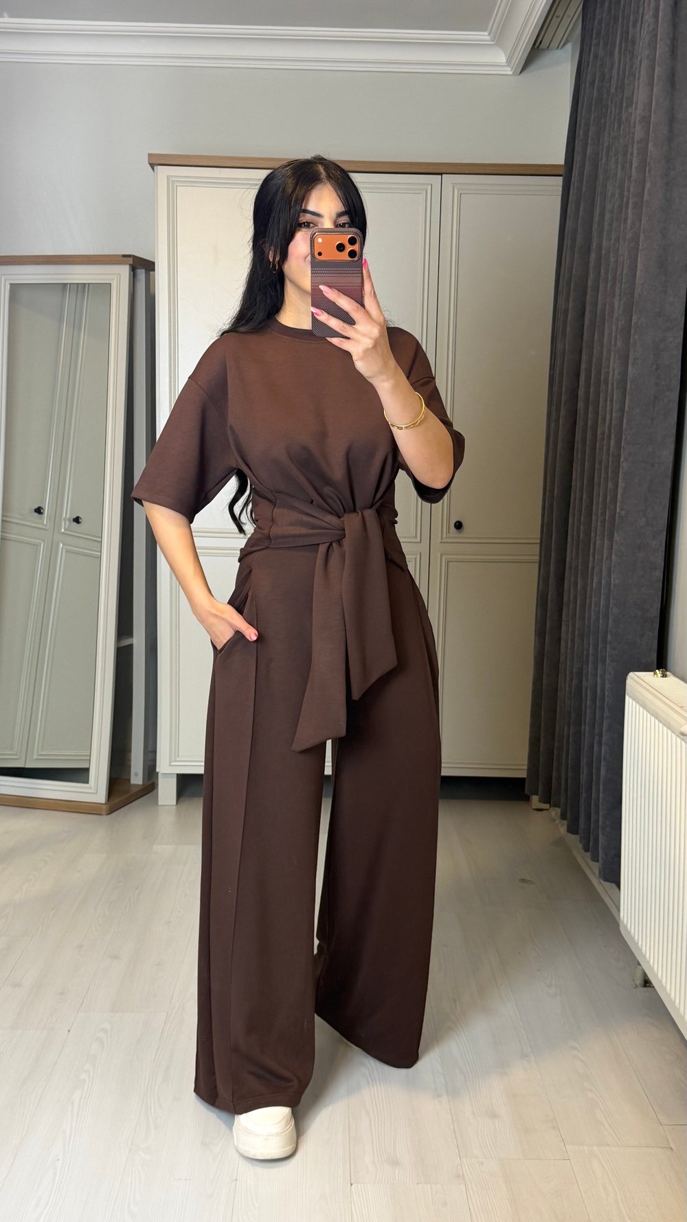 Dery Premium Kahverengi Önü Bağlamalı  Modal İkili Takım