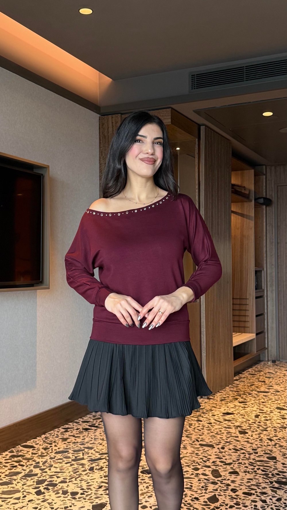Dima Bordo Kayık Yaka Kuş Gözü Bluz