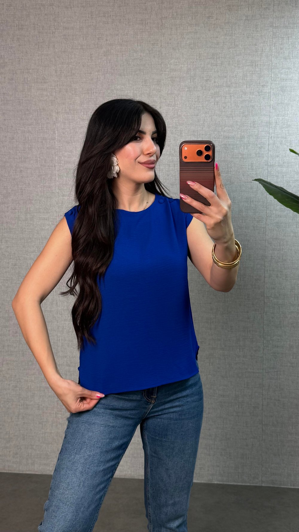 Disson Mavi Omzu Düğmeli Aerobin Bluz
