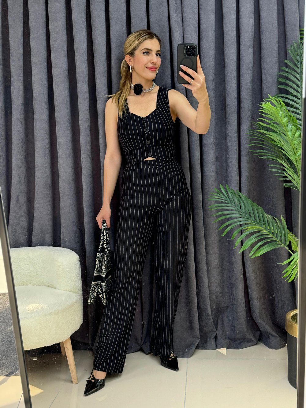Edina Siyah Çizgili Yelekli 2'li Takım