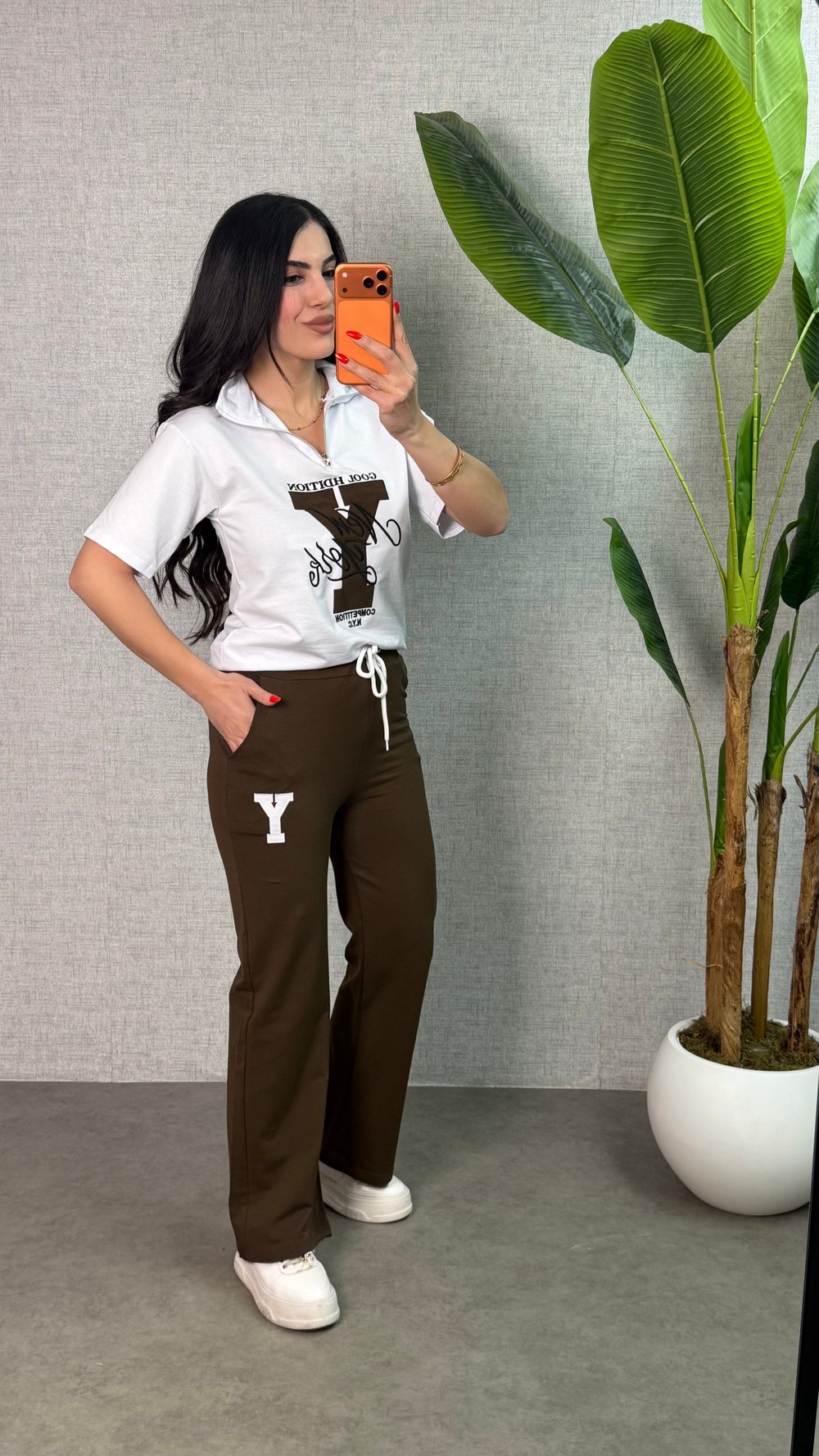 Elise Acı Kahverengi Baskılı İkili Takım
