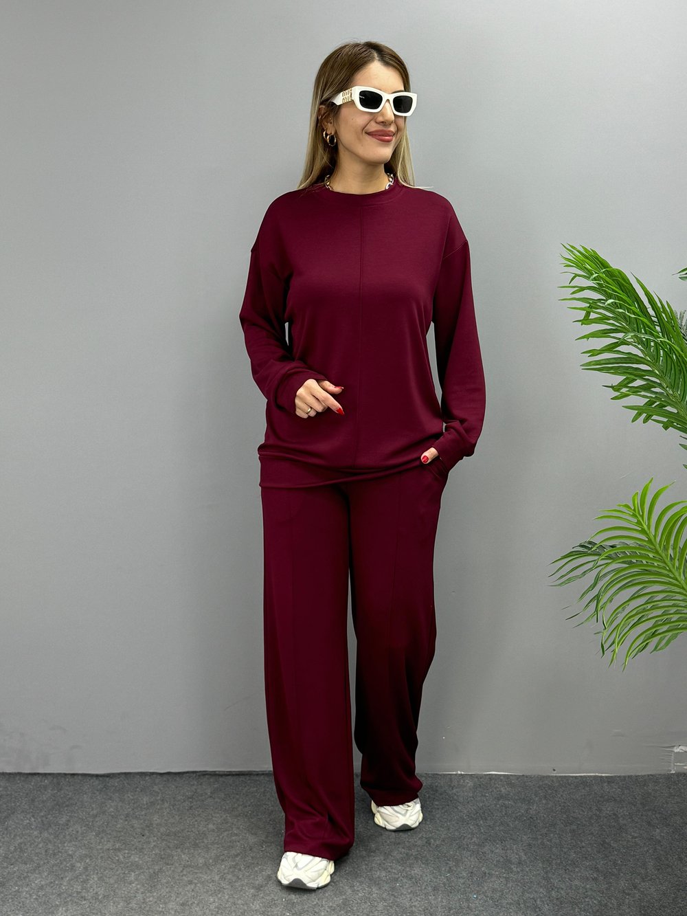 Flor Bordo Modal Kumaş İkili Takım