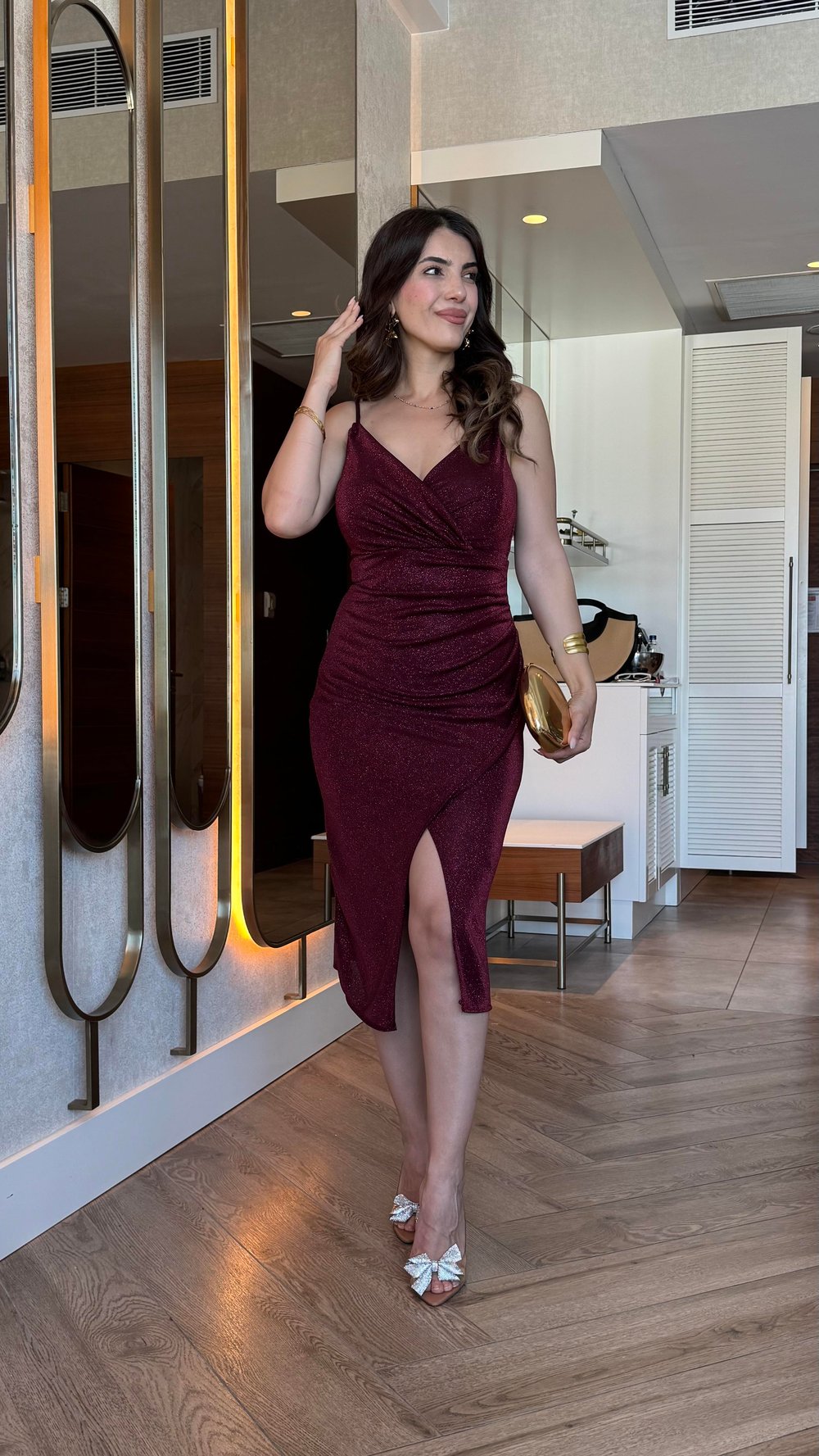 Grace Bordo Askılı Elbise