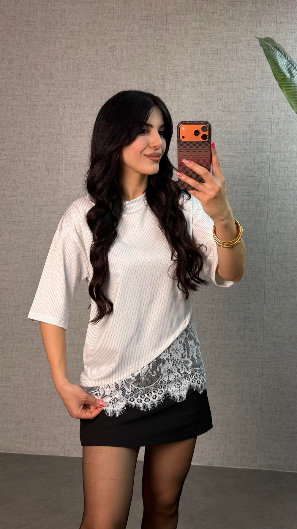 İvana Tasarım Beyaz Dantelli Simli Bluz