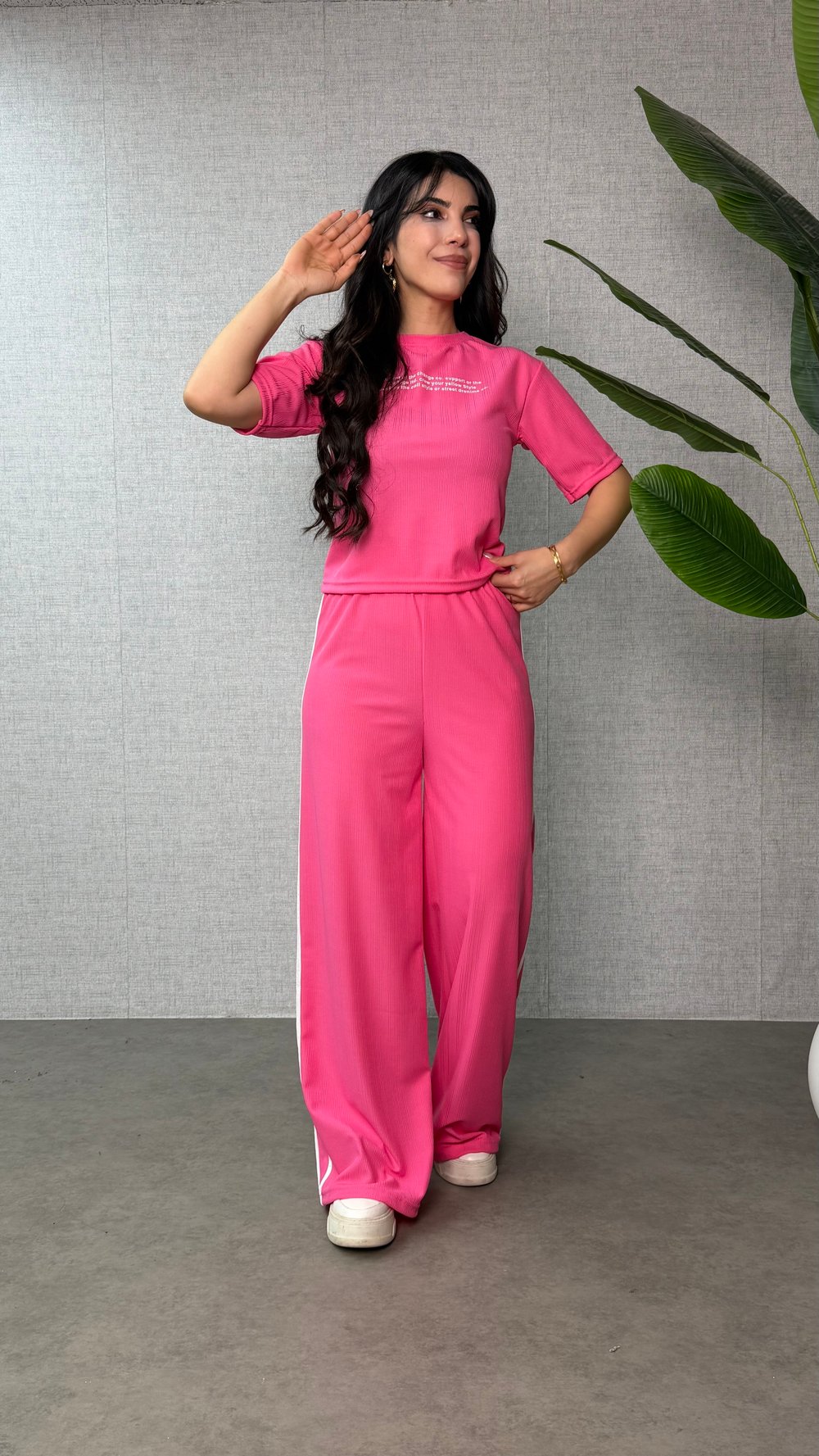 Leny Pembe Yazı Baskılı İkili Takım