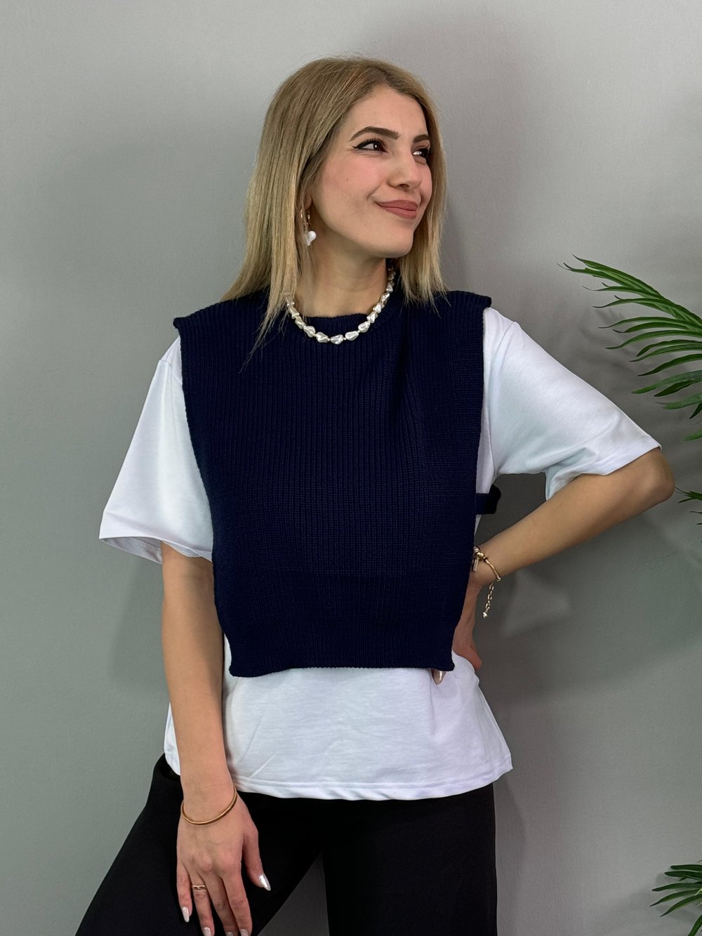 Lexi Lacivert Triko Detaylı Tişört