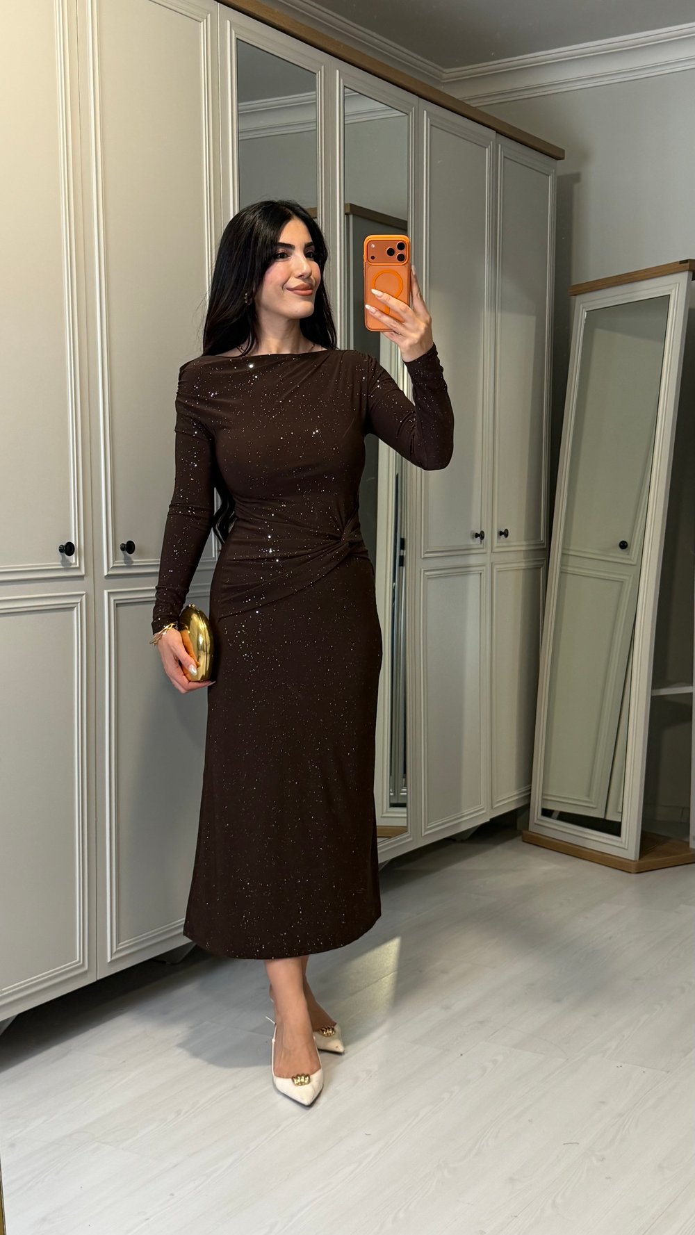 Lica Kahverengi Simli Sandy Elbise