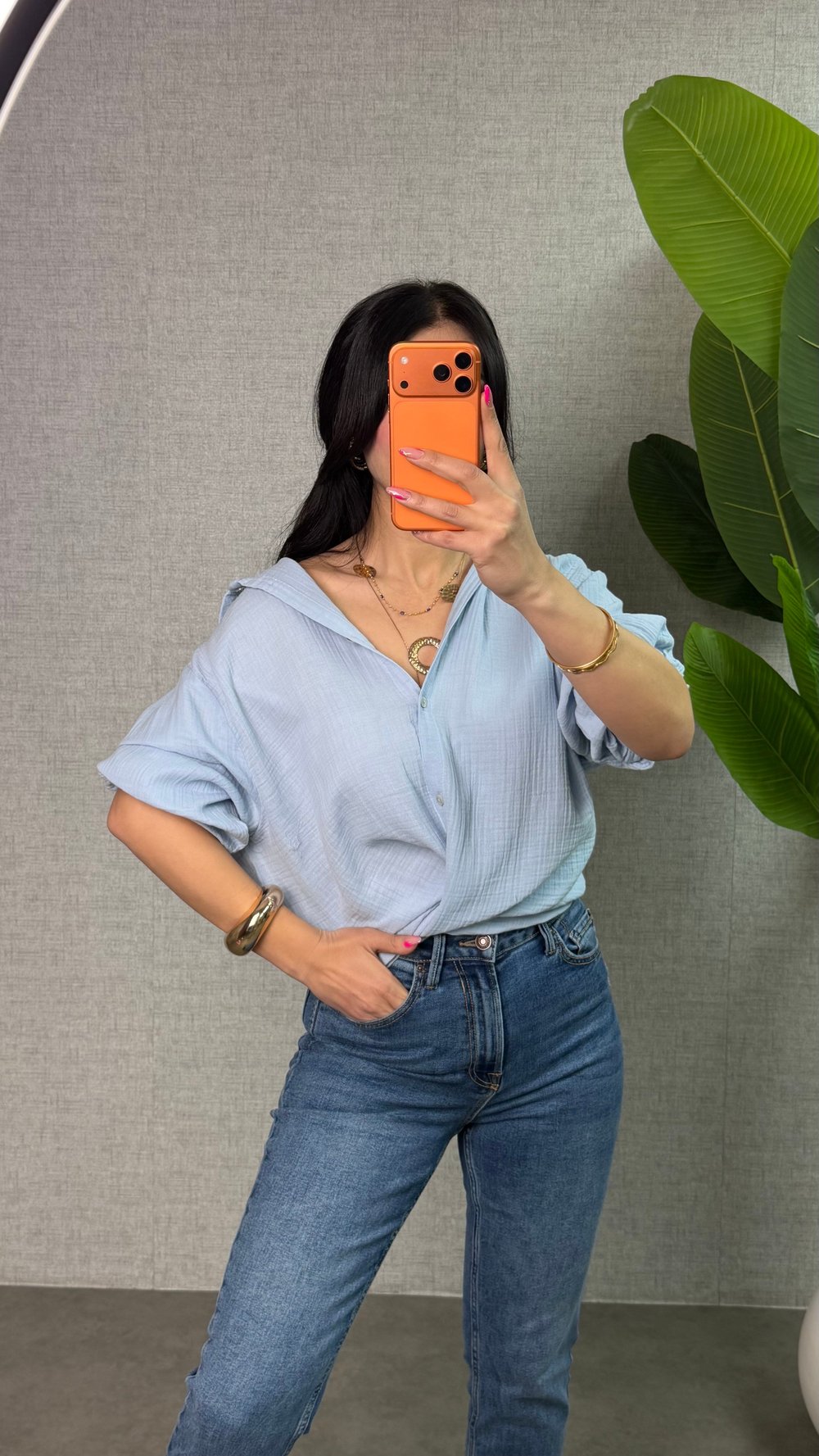 Lidy Mavi Gofre Salaş Gömlek