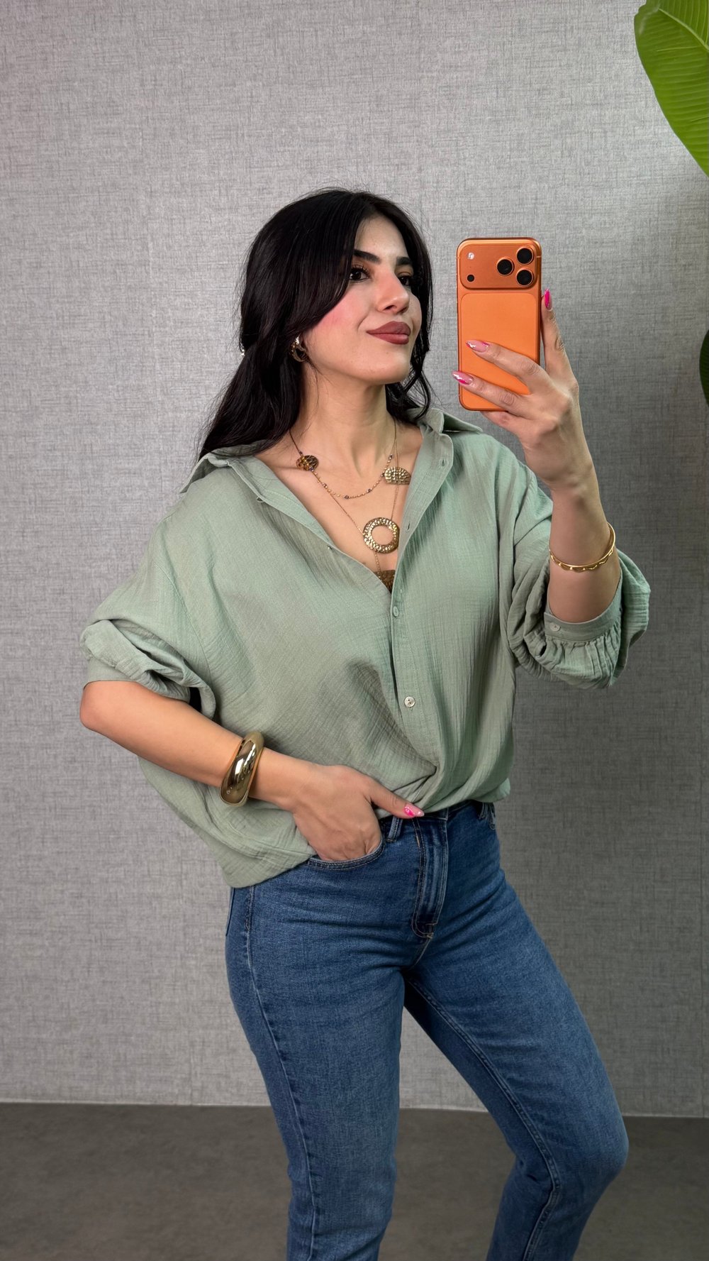 Lidy Yeşil Gofre Salaş Gömlek