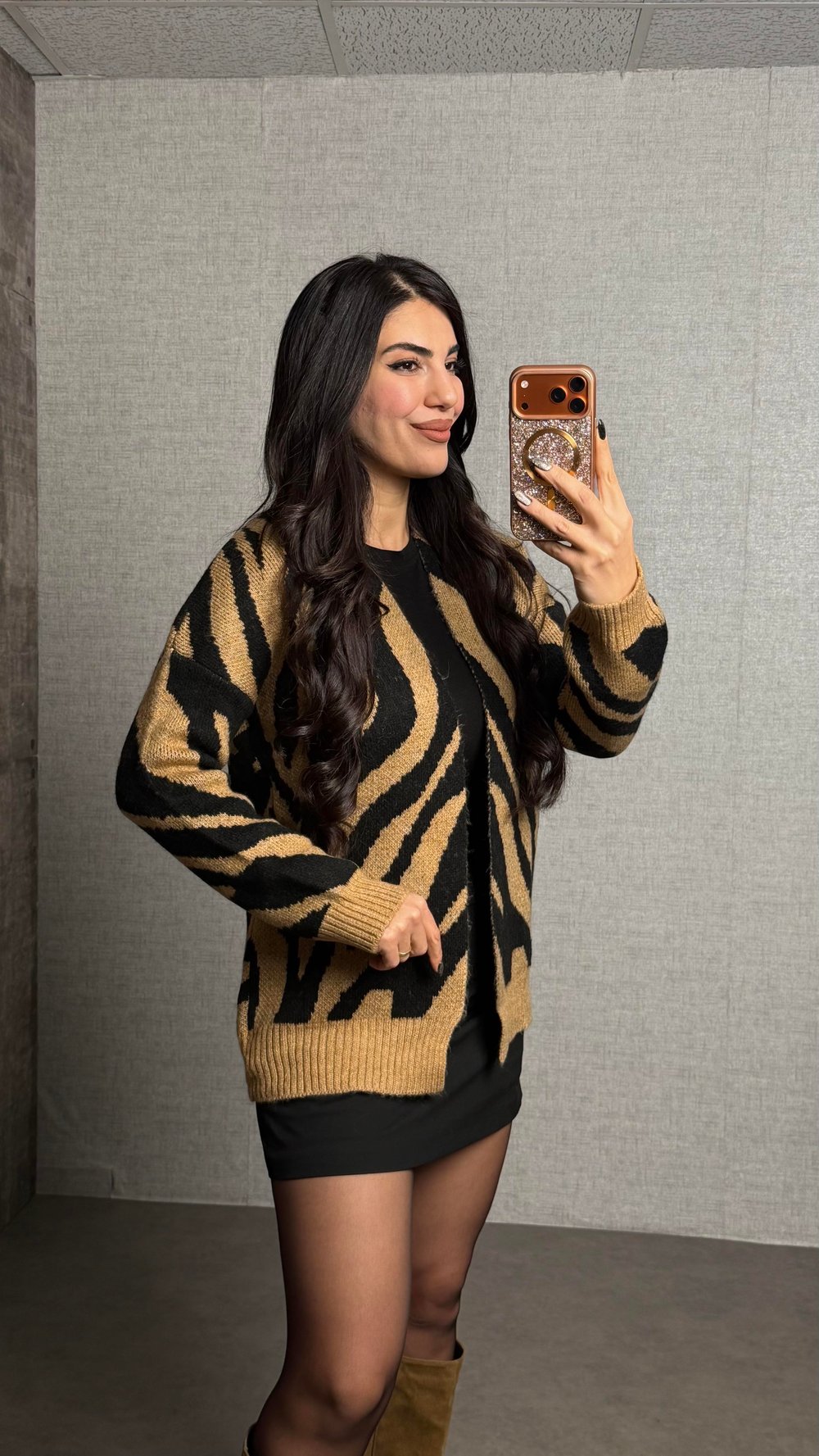 Lis Kahverengi Zebra Desen Hırka