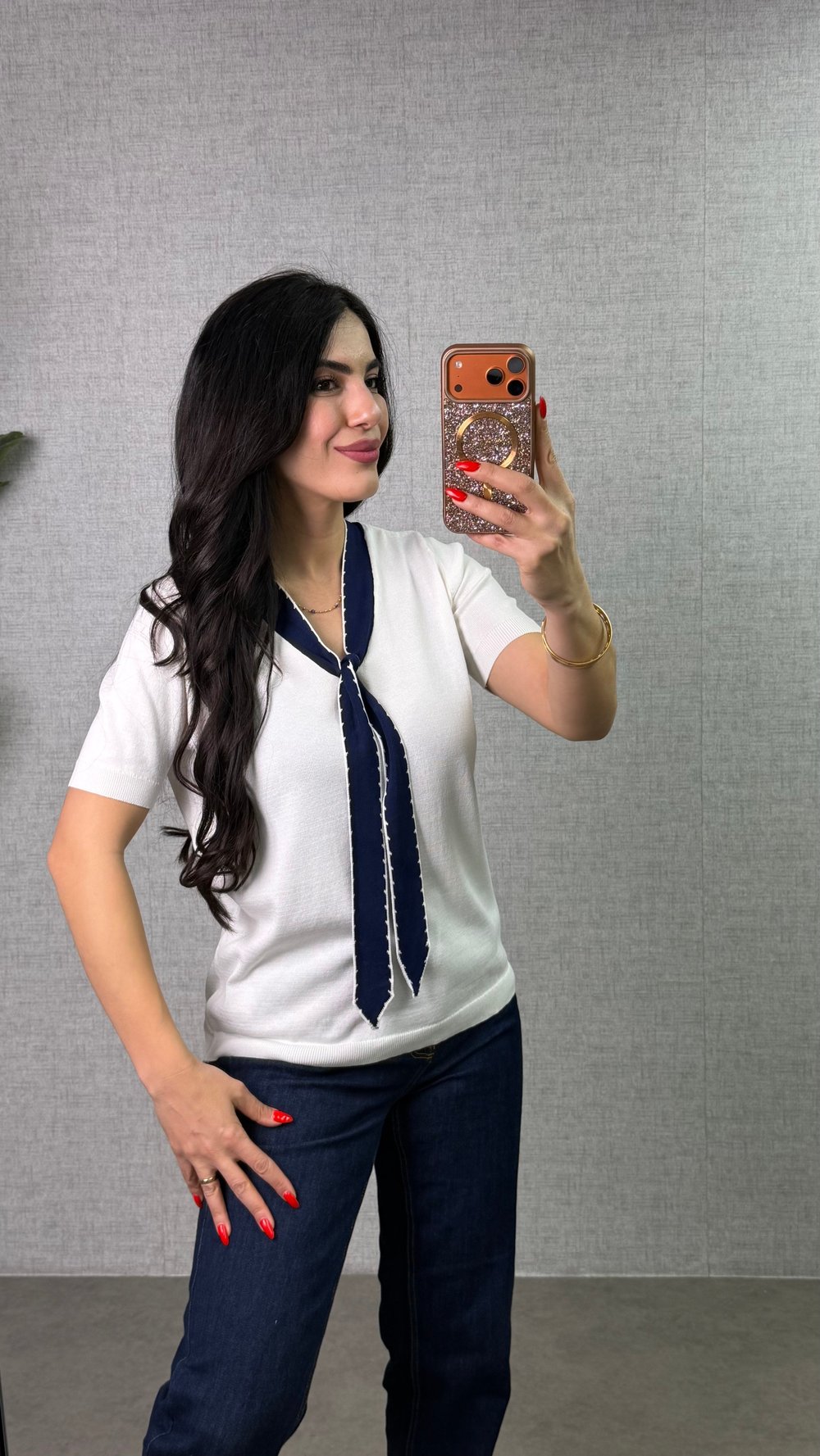 Lisa Beyaz Yakalı Kısa Kollu Bluz