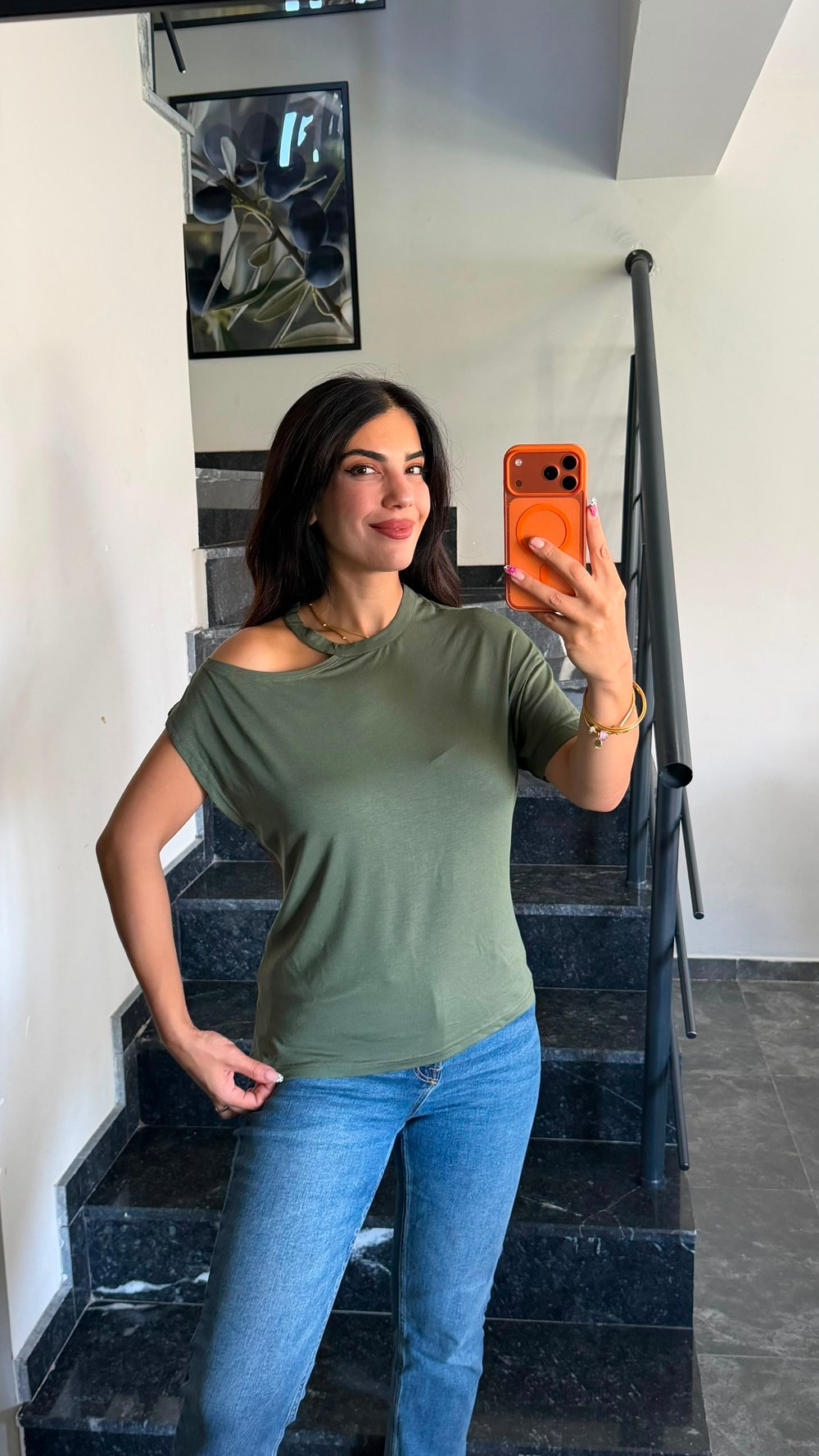 Lodi Haki Yeşil Tek Omuz Basic Bluz