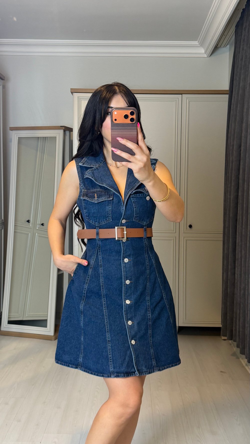 Lola Zr Koyu Mavi Servis Premium Jean Elbise