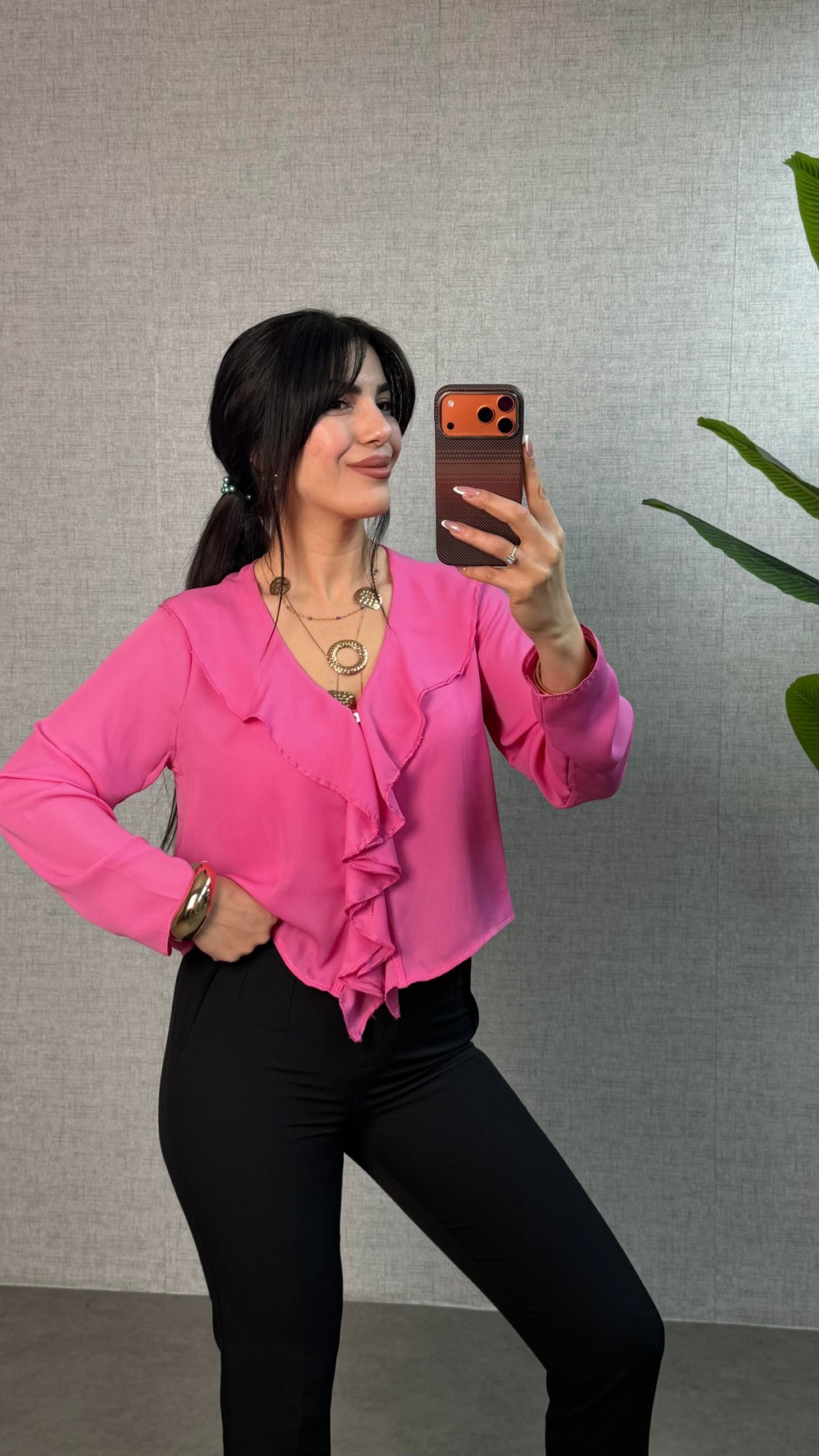 Lore Pembe Fırfırlı Gömlek Bluz