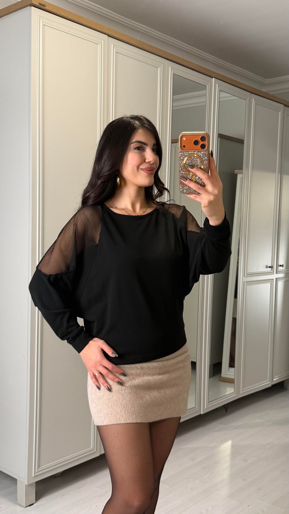 Losa Siyah Kolları File Detaylı Bluz
