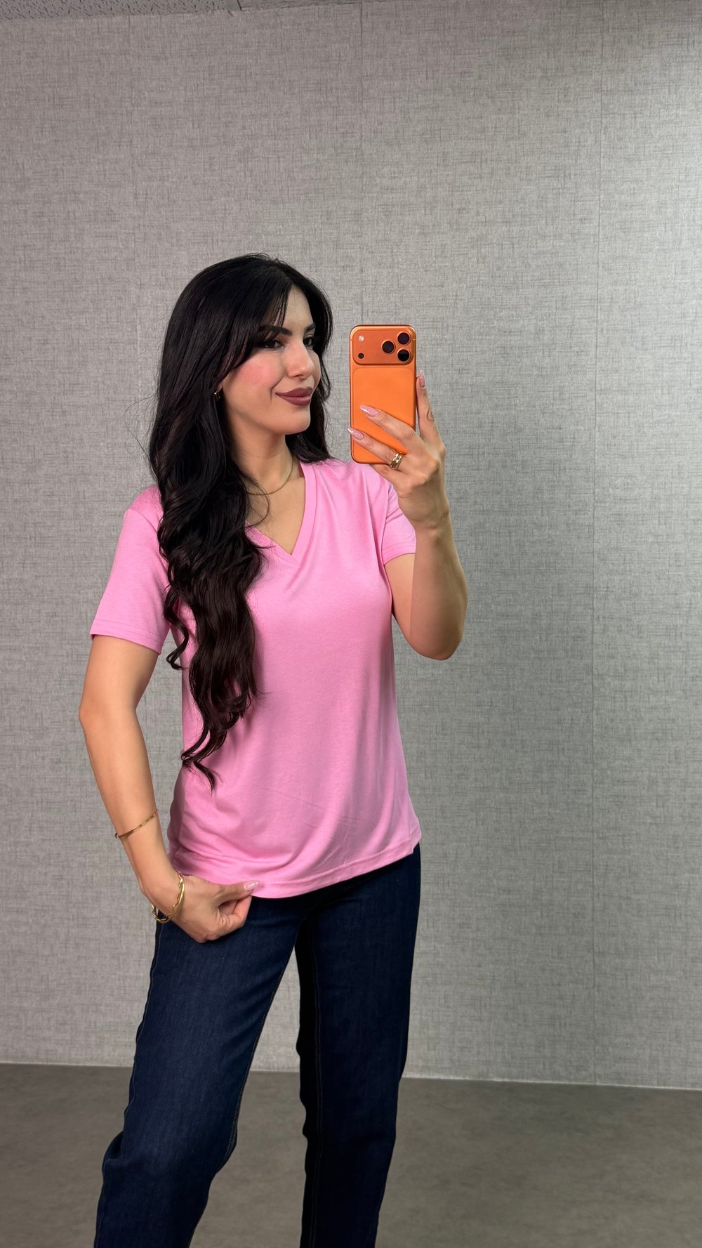 Luna Pembe V Yaka Kısa Kol Bluz