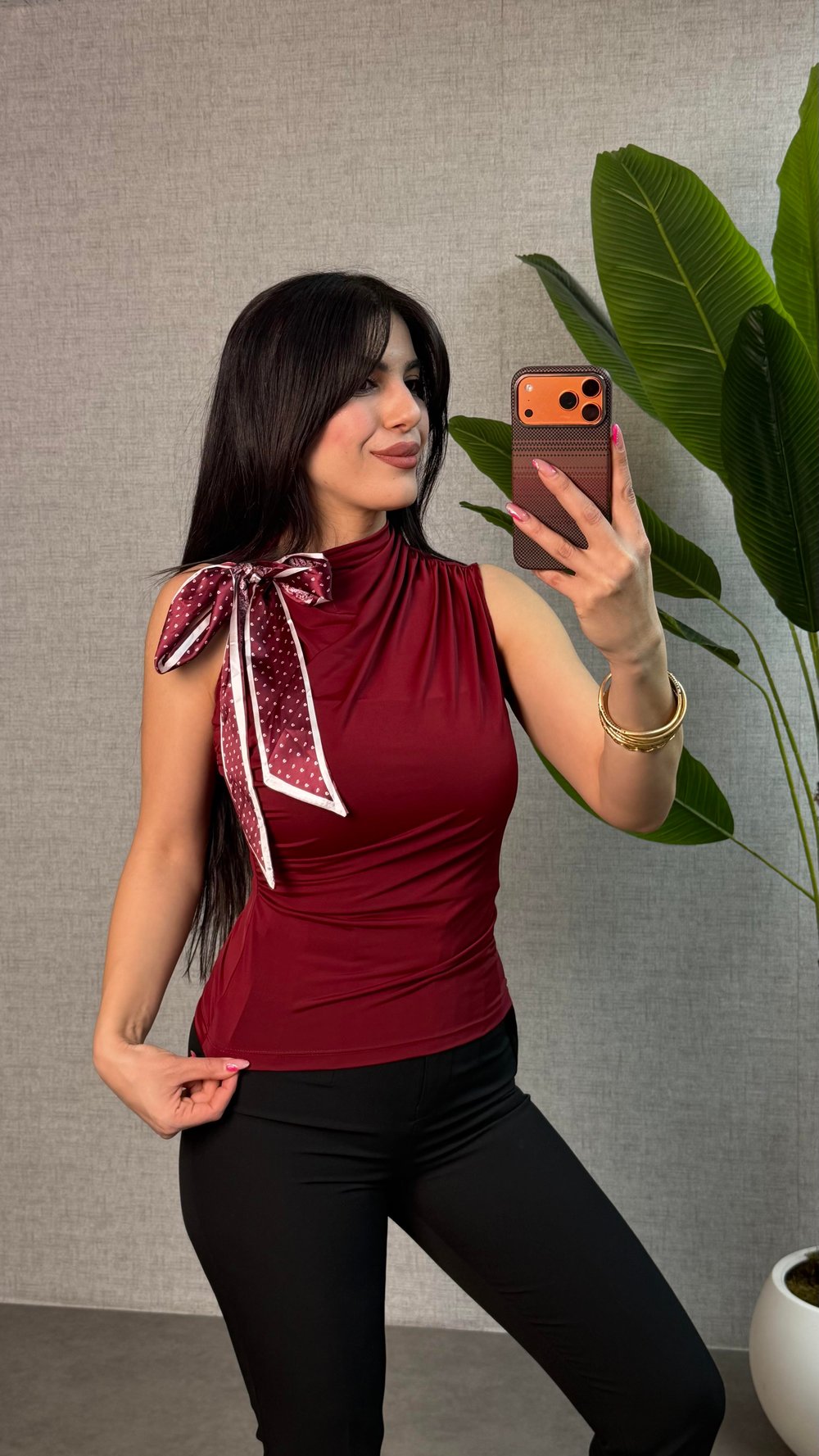 Mendy Bordo Kuşaklı Sandy Bluz