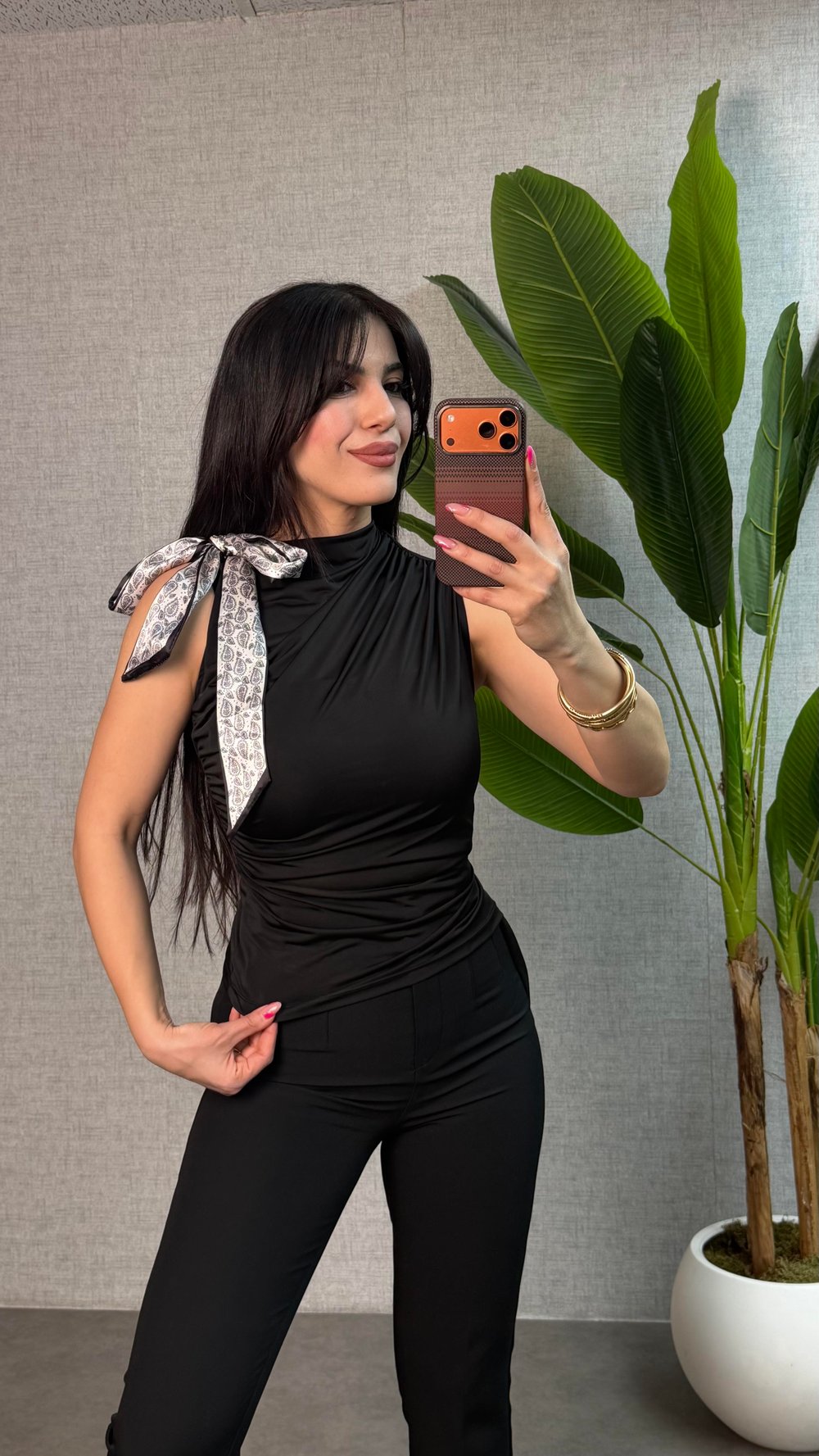 Mendy Siyah Kuşaklı Sandy Bluz