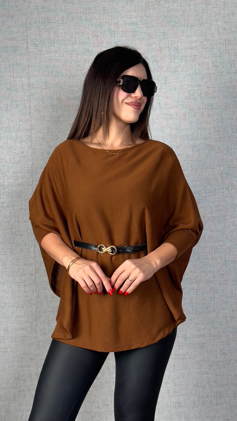 Milana Kahverengi Kemerli Triko Panço