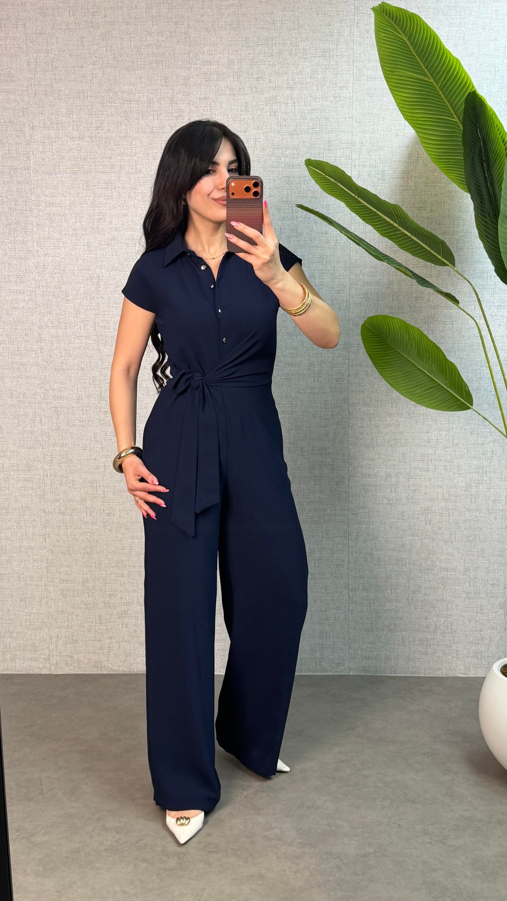 Miola Lacivert Bağlamalı Crep Tulum