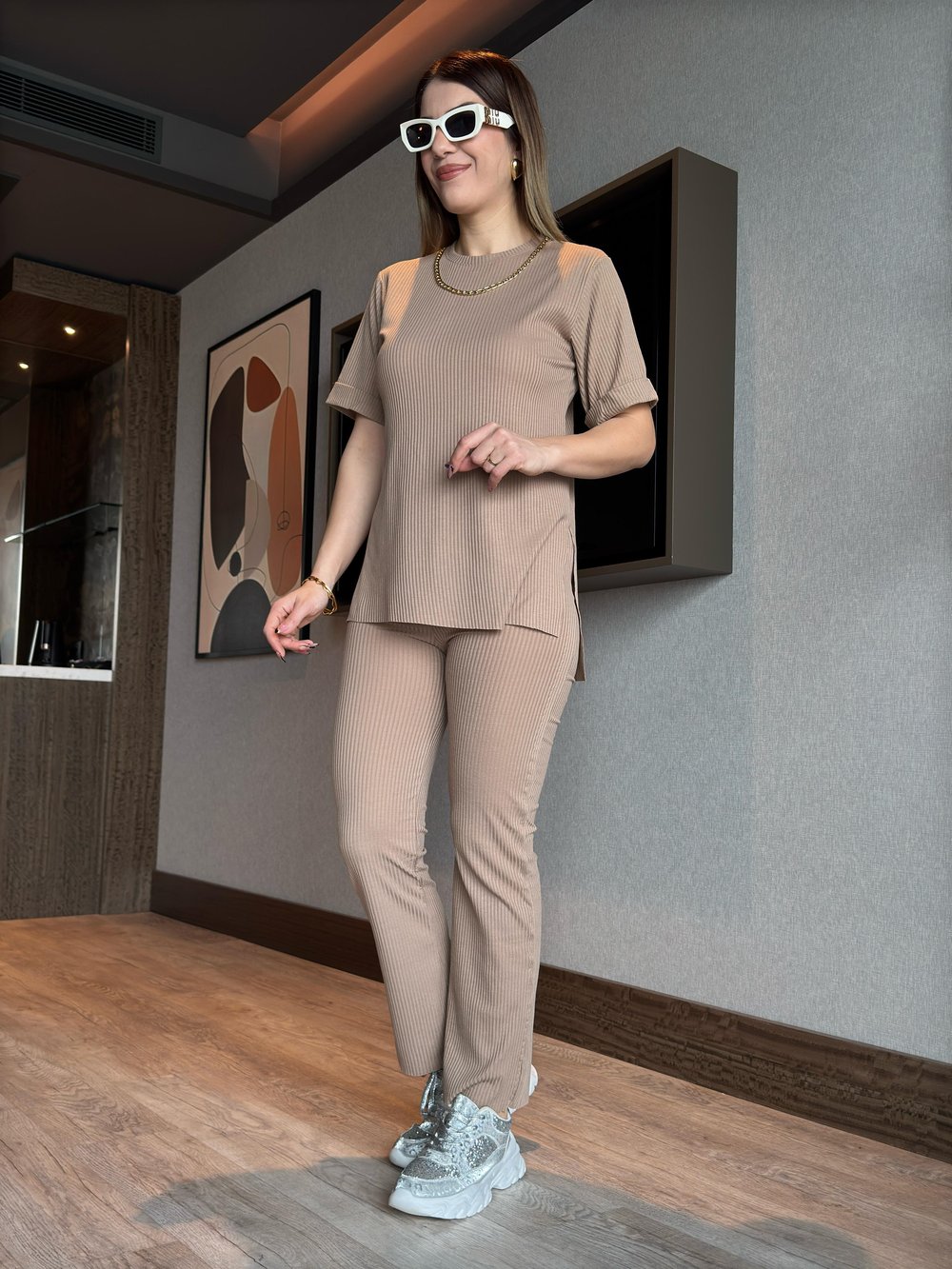 Monink Bej Kaşkorse Kolye Detaylı İkili Takım 