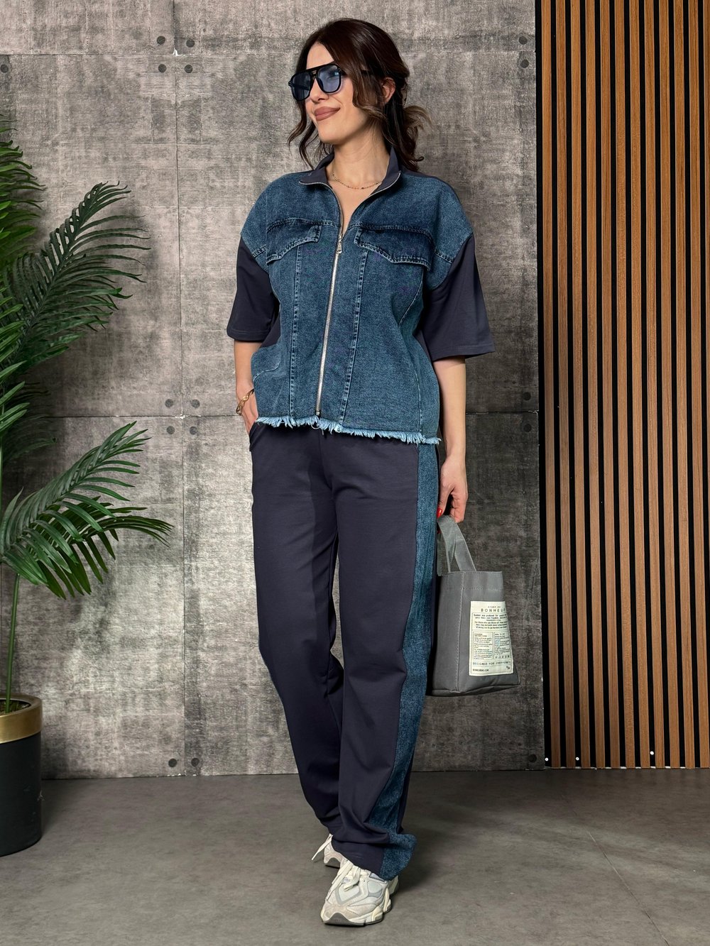 Monne Füme Jean Fermuarlı İkili Takım