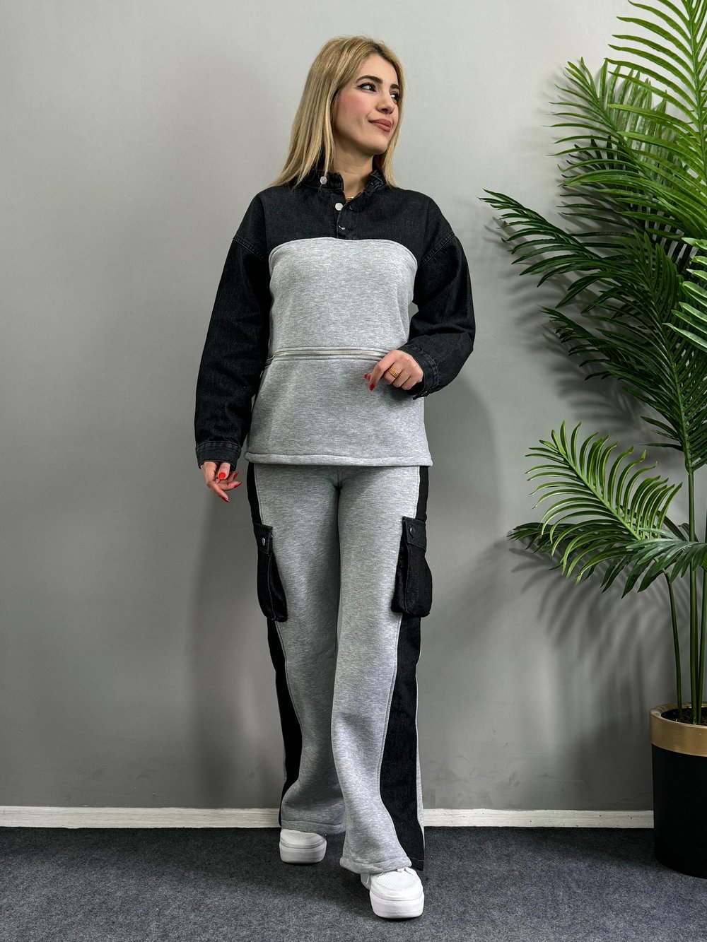 Naia Gri Fermuarlı Sweat Denim Takım