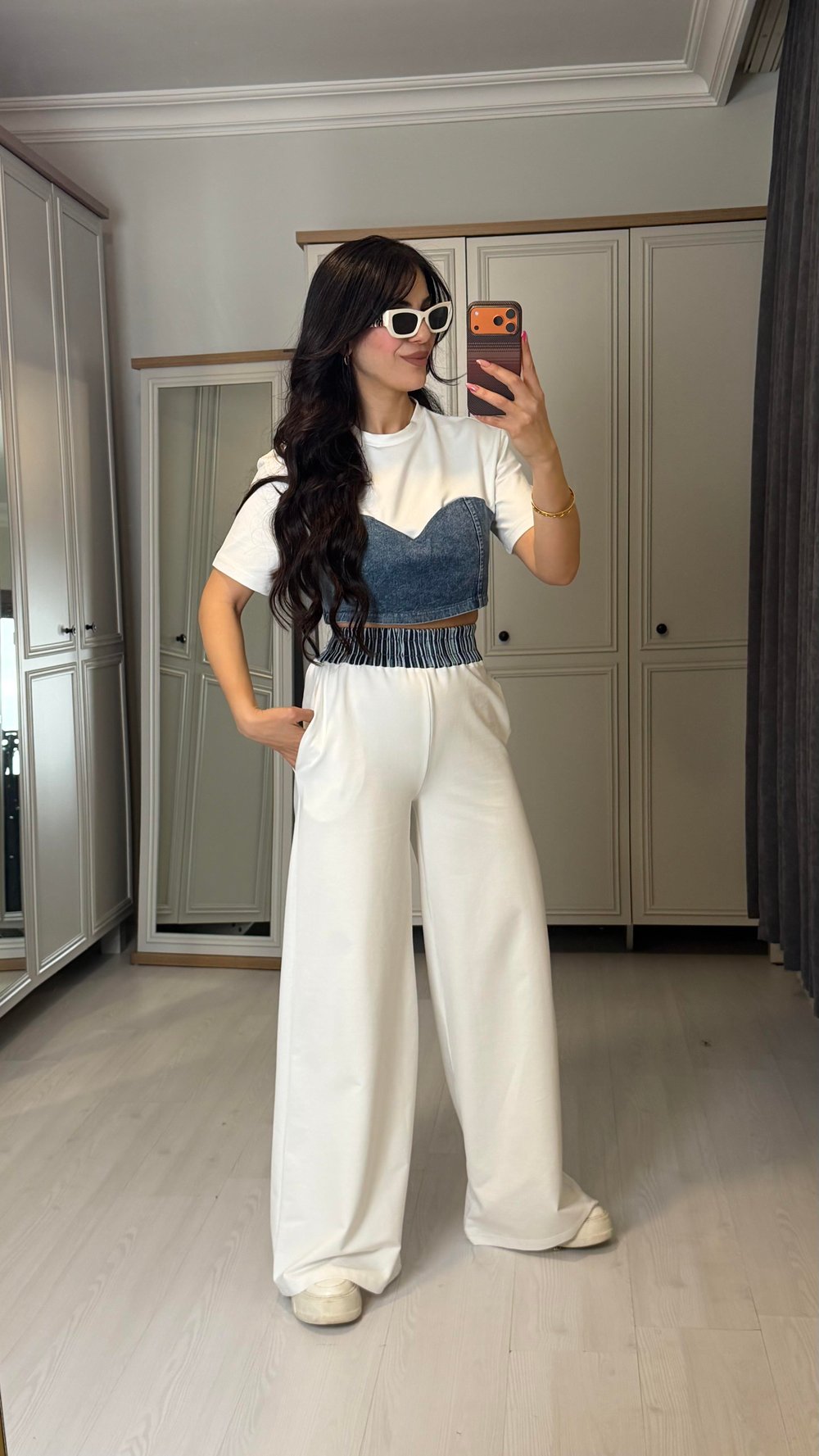 Noca Premium Beyaz Denim Detaylı İkili Takım