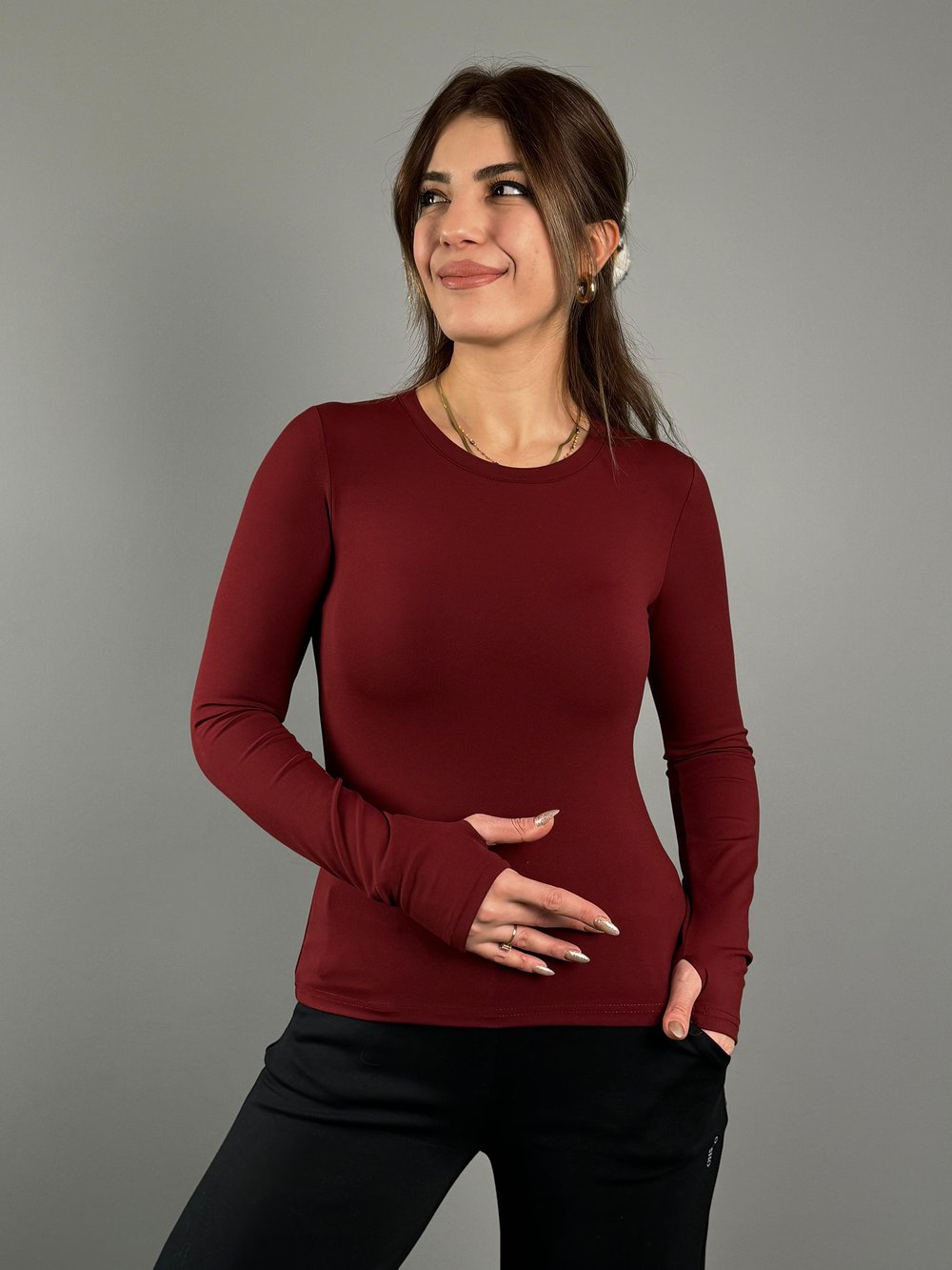 Ofi Oys Bordo Parmak Geçmeli Bluz