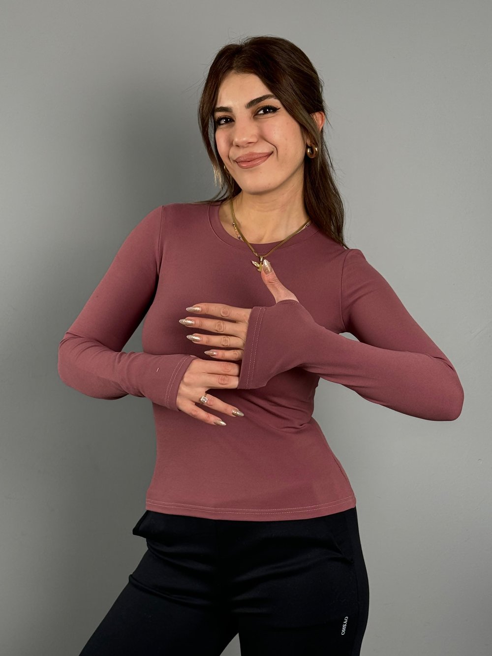 Ofi Oys Gül Kurusu Parmak Geçmeli Bluz